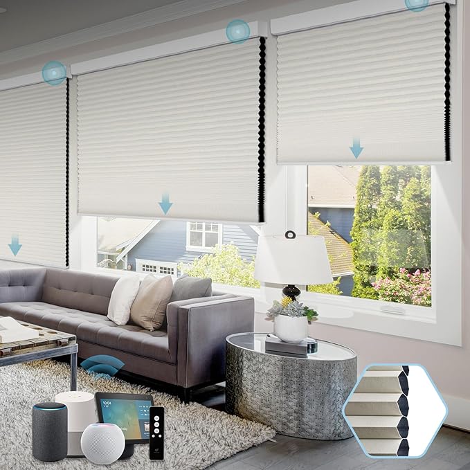 SmartWings Motorized Cellular Shades, Honeycomb Blinds Compatible with Zigbee/Alexa/Z-Wave/Homekit, Wireless Remote Control for Smart Home and Office in Customized Size,100% Blackout Grey
