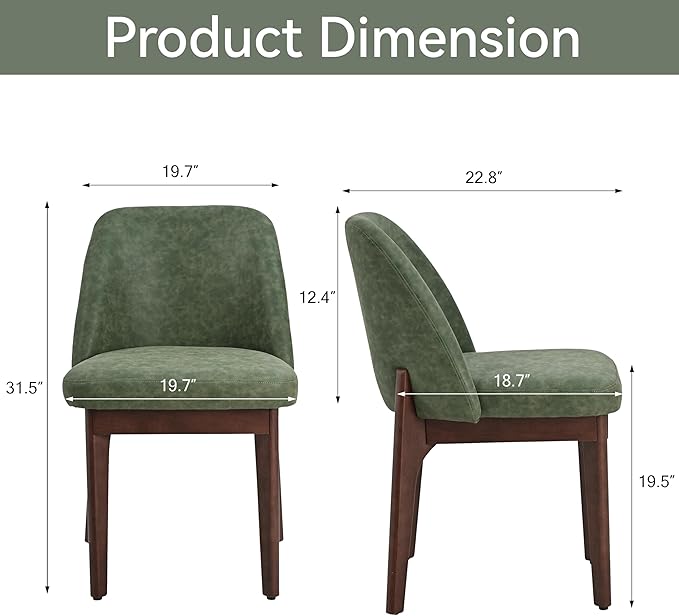 VKNOW Modern Dining Chairs Set of 6, Faux Leather Kitchen Chairs with Wood Legs, Upholstered Side Chair for Kitchen Dining Room, Green