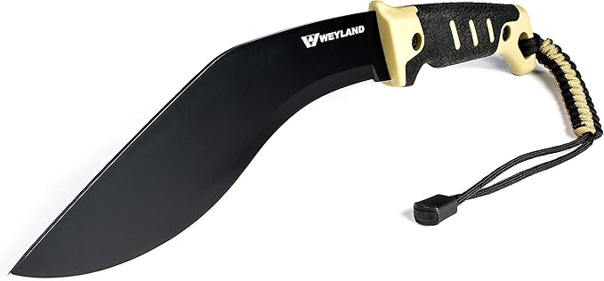WEYLAND Kukri Machete Knife with Tactical MOLLE Sheath - Fixed Full Tang Steel Blade Machete for Cutting Trees Heavy Duty for Clearing Brush, Yard Work, Gardening, Camping and Hiking