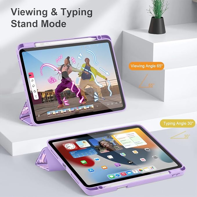 Mektron Case for iPad Pro 11 inch Case M2 2022 Generation 4th Fit 2021 2020 2018 iPad Pro 11 (3rd 2nd &amp 1st Gen) -Buit in Pencil Holder with Shockproof Cover Clear Shell Blue Bows &amp Flower