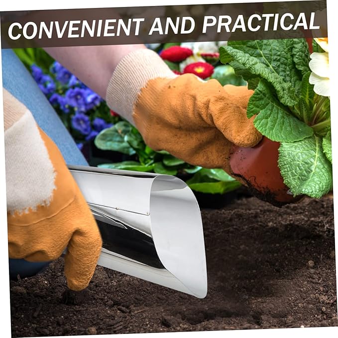 Stainless Steel Soil Scoop Lightweight Garden Bucket Shovel Ergonomic Planting and Weeding Tool for Flowers and Vegetables