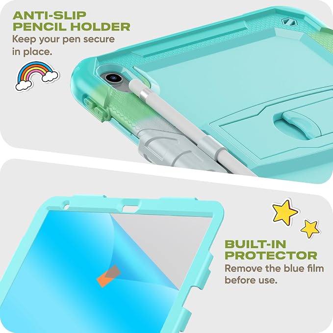 HXCASEAC Case for iPad 9th/8th/7th Generation Case Kids Boys Drop Proof | Built-in Screen Protector Pencil HolderStand Protective Silicone Shockproof Hard Rugged Black