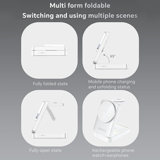 MALOM W91 3-in-1 Multifunctional Wireless Magnetic Charger for iPhone Apple Watch AirPods Foldable Nightlight (Black)