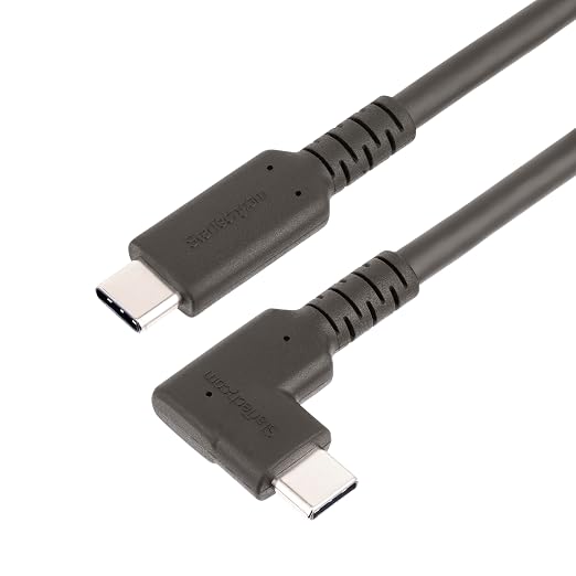 StarTech 6.6ft/2m Right-Angled USB-C Cable 5Gbps 100W PD 4K 60Hz Black | DisplayPort Alt Mode Thunderbolt Compatible Rugged Aramid Fiber E-Marker Chip