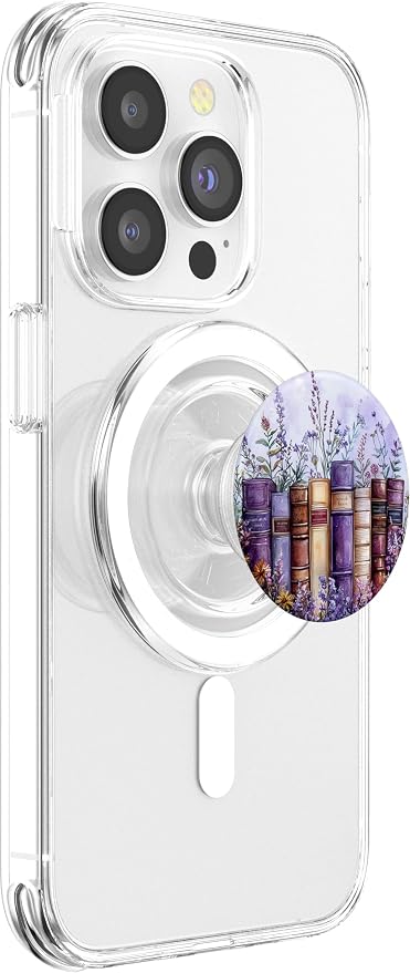 Book Lover Purple Wildflower Book Themed Floral Bookworm PopSockets PopGrip for MagSafe