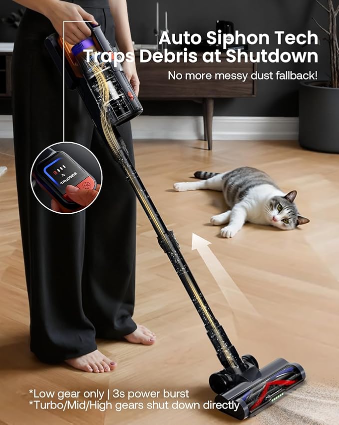 Cordless Vacuum Cleaner for Home, Upgraded 60Kpa Powerful Suction Pet Hair Vacuum with 70min Runtime, Green LED Light for Hardwood Floors & Carpet, Self-Standing Rechargeable Stick Vacuum, Golden