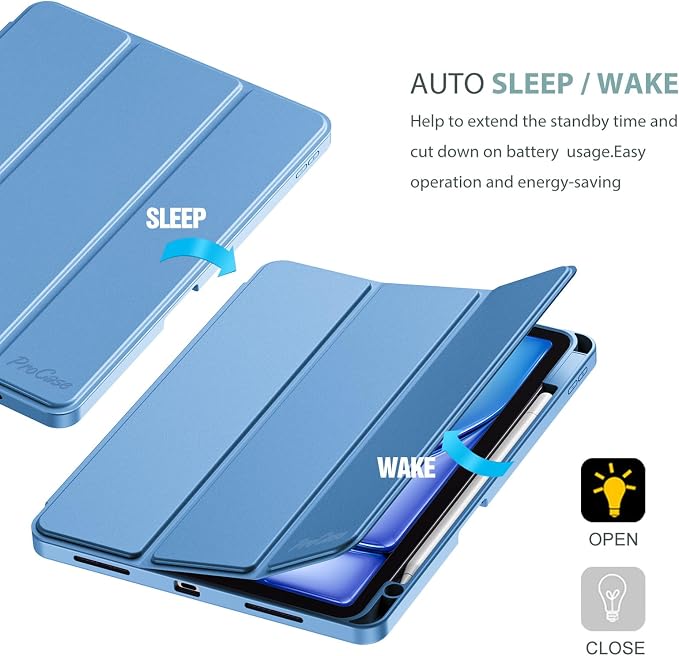 ProCase Smart Case for iPad Air 11-inch M4/M3/M2 &amp Air 10.9 5th/4th Gen | Hard Back Cover with Auto Sleep/Wake Slim Lightweight Case for iPad Air 11 2026/25/24 &amp 10.9 2022/2020-Aqua
