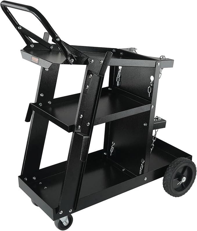 VEVOR Welding Cart, 3-Tier Welder Cart Heavy Duty with 400 Lbs Weight Capacity, 360° Swivel Wheels, Tank Storage Safety Chains, Rolling MIG Welder Cart for TIG, ARC, MMA, Plasma Cutter Welding Machine
