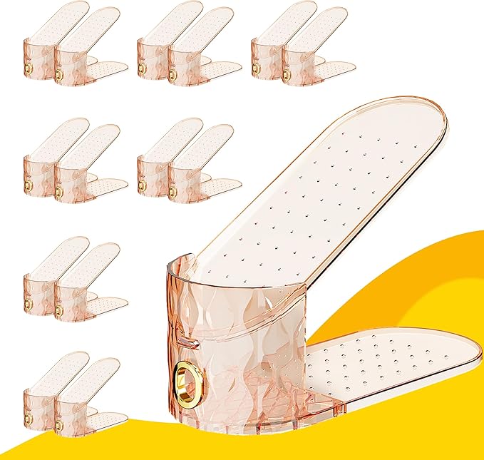 Shoe Slots Organizer, Adjustable 15 Pack Shoe Stacker for Closet Storage, Clear Double Layer Space Saver, Durable and Stackable Shoe Holder for Sneakers Heels and Flat