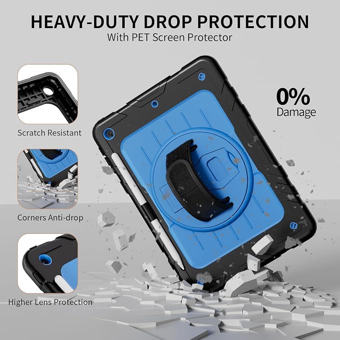 Case for iPad 9th/8th/7th Generation-Built-in Screen Protectorwith Pencil Holder&amp360°Rotating Hand StrapShoulder StrapCase for iPad 10.2 inch 2021-2019(Black)