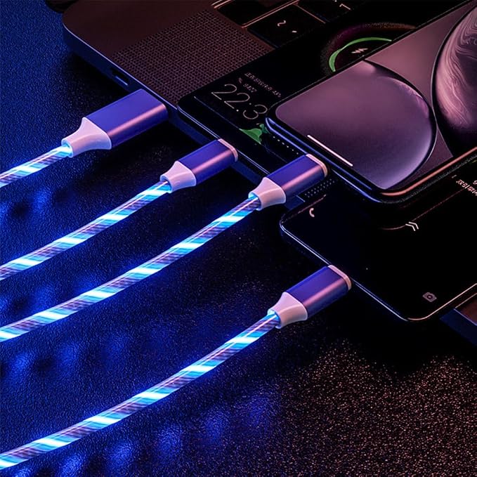 IHAO Multi Ports Charger Cable 3 Combinations in One Cable USB A to USB C/Micro USB PD Fast Charging Cord Lighted Up LED Flowing Compatible with Almost All Kinds of Electric Device-39Inches Blue