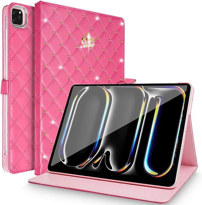 for iPad Pro 11Inch Case M5/M4 2025/2024 (6th/5th Generation)Cute Crown Bling Rhinestone Girly Elegant PU Leather Smart Auto Sleep/Wake Stand Protective Case for iPad Pro 11 2024/2025Black