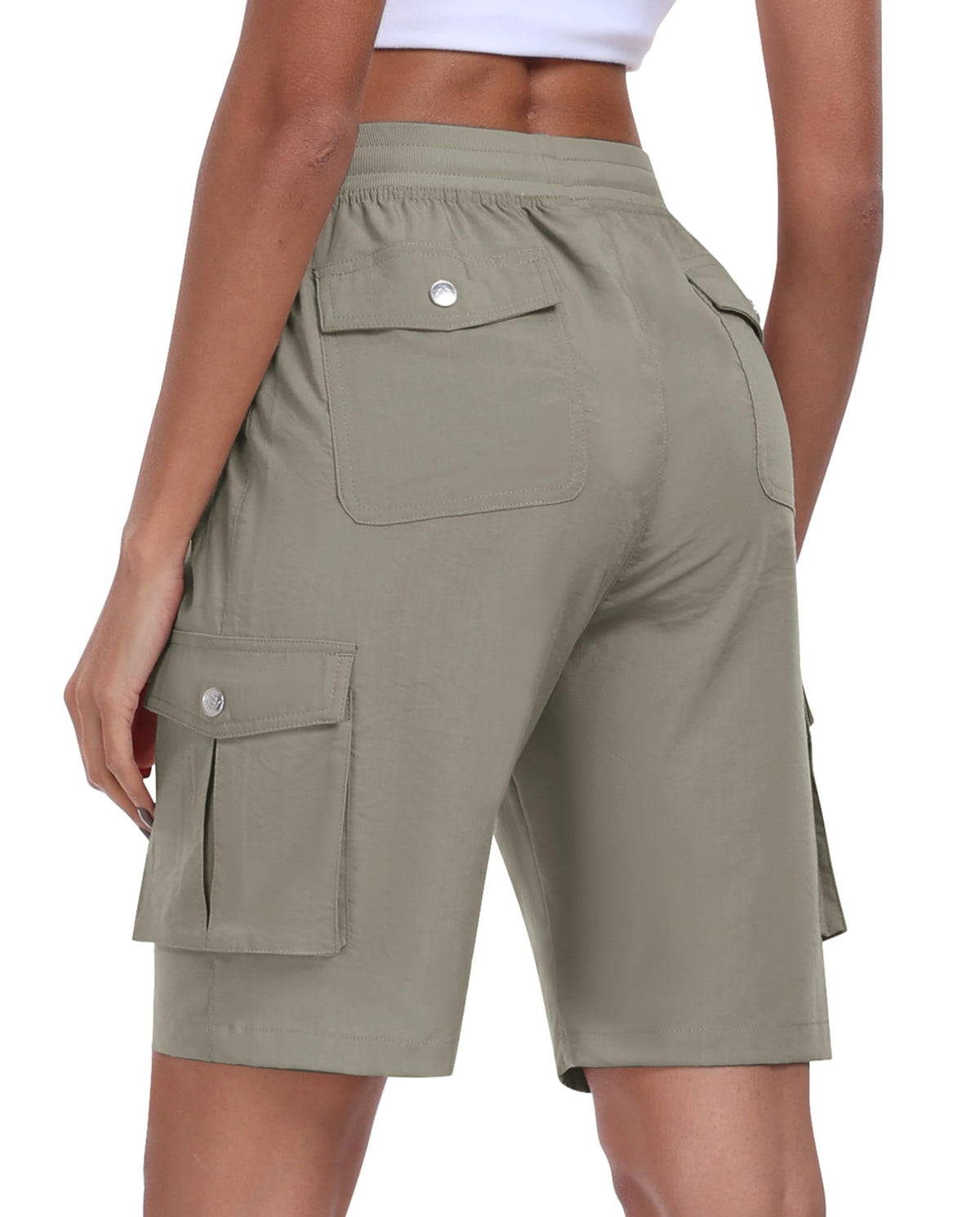 MoFiz Womens Shorts with Pockets Loose Fit Casual Cargo Shorts Lightweight Ladies Hiking Shorts Grey Khaki M