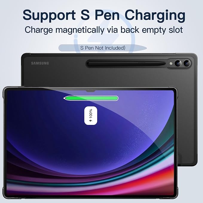 JETech Case for Galaxy Tab S10 Ultra/S9 Ultra 14.6 Black | Cover Slim Translucent Back Tri-Fold Stand Support S Pen Charging Auto Wake/Sleep Lightweight Shockproof Protection