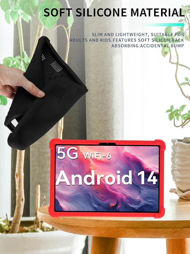 Case for DOMATON D105 Android 14 Tablet 2025 Tablets 10 inch，WUNIAK Shock Proof Lightweight Stand Rubber Shell Protective CoverKids Friendly Soft Silicone Adjustable Stand CoverBlack