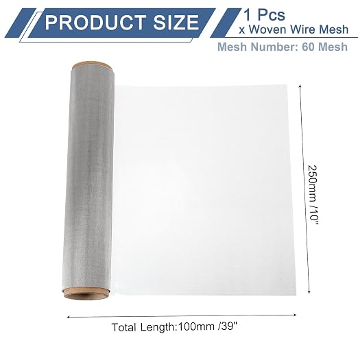 uxcell 60 Mesh 39" x 10" Woven Wire Mesh, 304 Stainless Steel Air Vent Filter