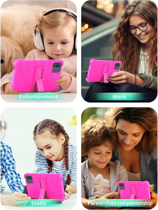 Case for Zuleisy E8A Android 15 Tablet 8.7 inch，WUNIAK Shock Proof Lightweight Stand Rubber Shell Protective CoverKids Friendly Soft Silicone Adjustable Stand CoverBlack