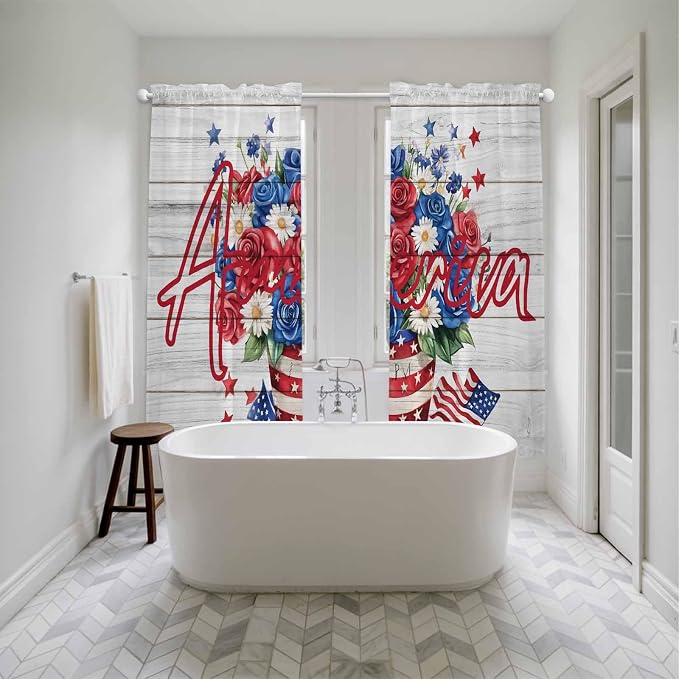 Independence Day Window Curtains 72 Inch Long 2 Panel Set, Rod Pocket Long