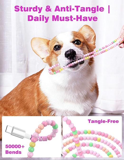 Jelanry 3FT USB-A to USB-C Fast Charging Cable Beaded &ampData Sync Women Girl | Cute kawaii beaded cable for iPhone 17/16/15 Samsung S26/S25/S24 Pixel iPad Fast charge for daily use office &amp tra