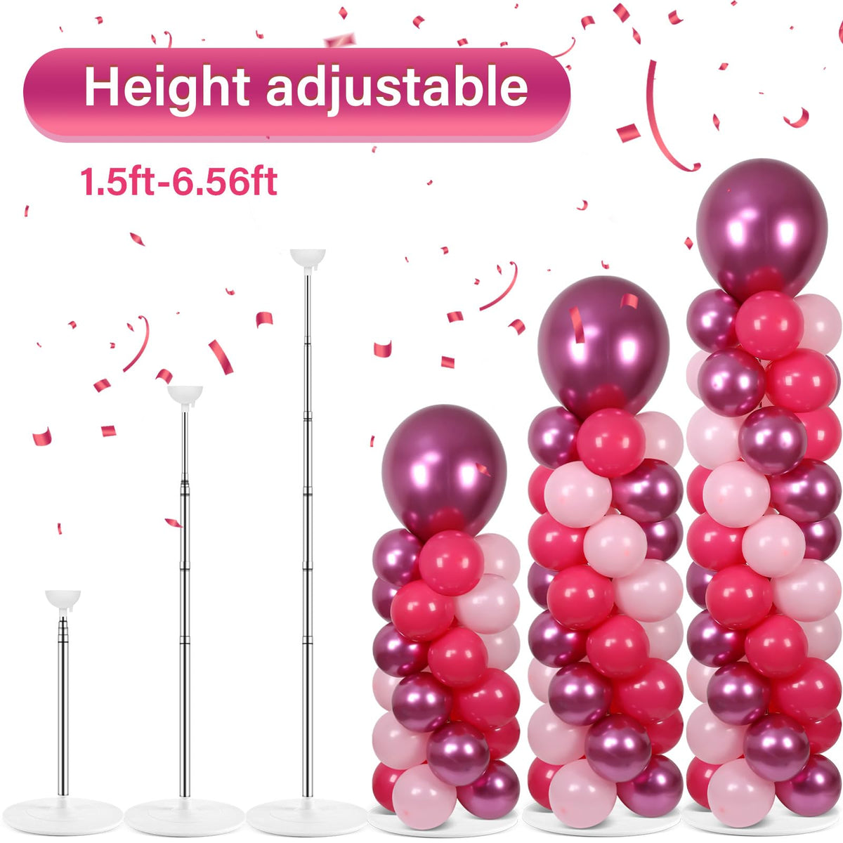 2 Sets Pink Balloon Column Stand Kit with 100 Balloons - Christmas & New Year Birthday Wedding Party Decor