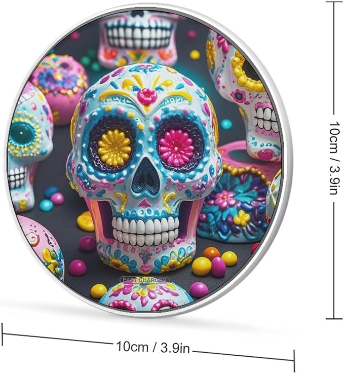 Sugar Skulls Wireless Charger Portable Fast Charging Pad Lightweight Wireless Charging Pad 10W Slim Charging Station for Phone Charger Mat for Travel Home Office Desk