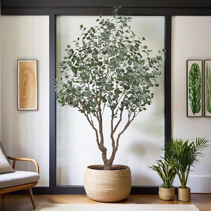 Artificial Eucalyptus Tree 7.5ft Tall Faux Plant with Large Trunks and Realistic Leaves,Fake Floor Potted Artificial Plants for Home Living Room Office Decor Indoor (7.5Feet,1Pack)