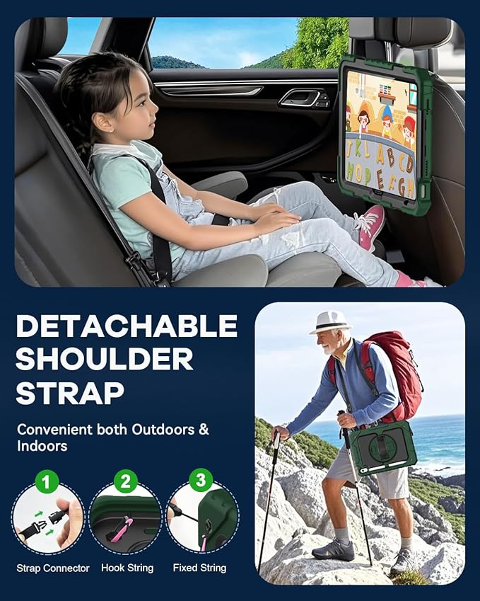 Cantis Case for iPad 11-inch (A16) 2025/ iPad 10th Generation 2022 (10.9 inch) with Screen Protector, iPad 11th Case with 360 Degree Rotating Stand/Shoulder Strap/Pencil Holder, Alpine Green