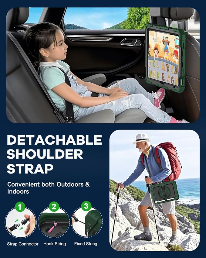 Cantis Case for iPad 9th/8th/7th Generation with Screen Protector iPad 10.2 Case 2021/2020/2019 with 360 Degree Rotating Stand/Shoulder Strap/Pencil Holder Alpine Green
