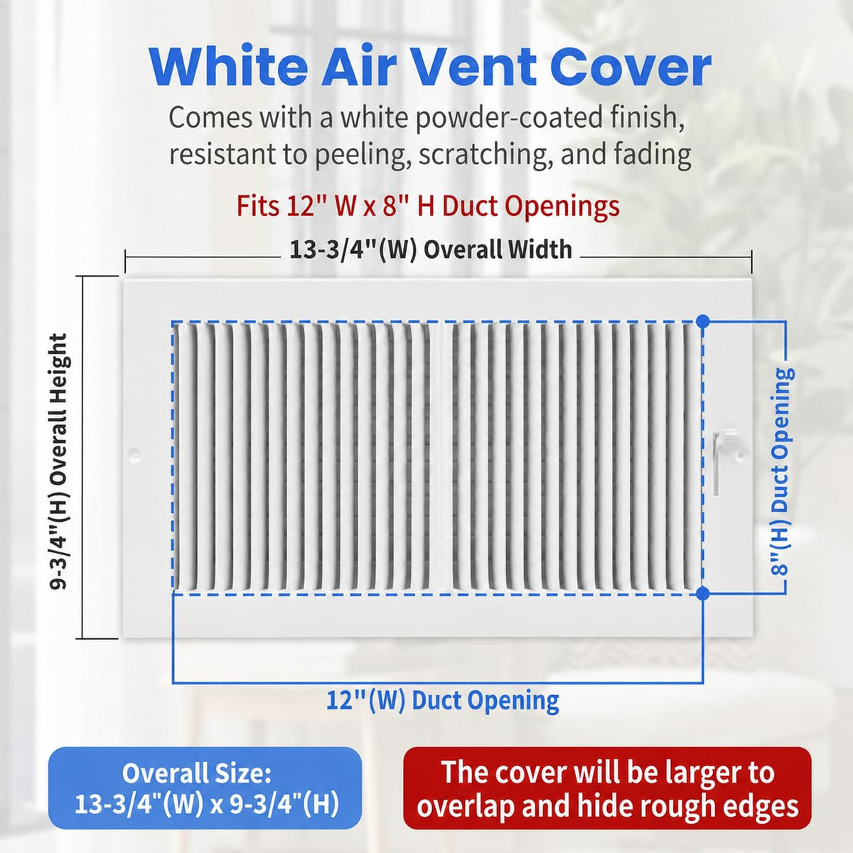12 x 8 Inch [Duct Opening] Air Vent Covers for Wall or Ceiling - High Airflow 2 Way Steel Ventilation - Adjustable Wall/Ceiling Register, 13-3/4 Inch x 9-3/4 Inch [Overall Dimensions]