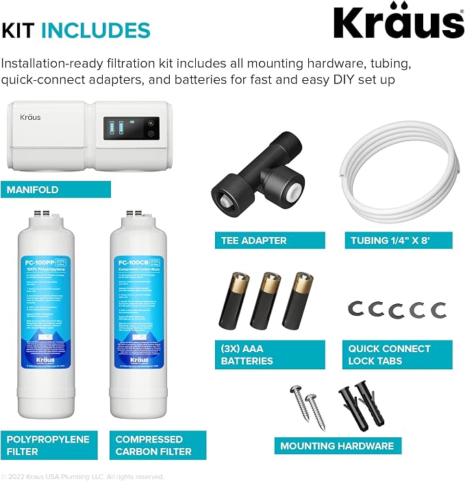 KRAUS Purita 2-Stage Carbon Block Under-Sink Water Filtration System