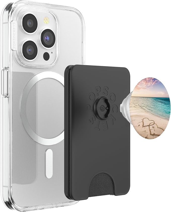 Tropical Beach Theme with Hearts in Sand PopSockets Adhesive PopGrip