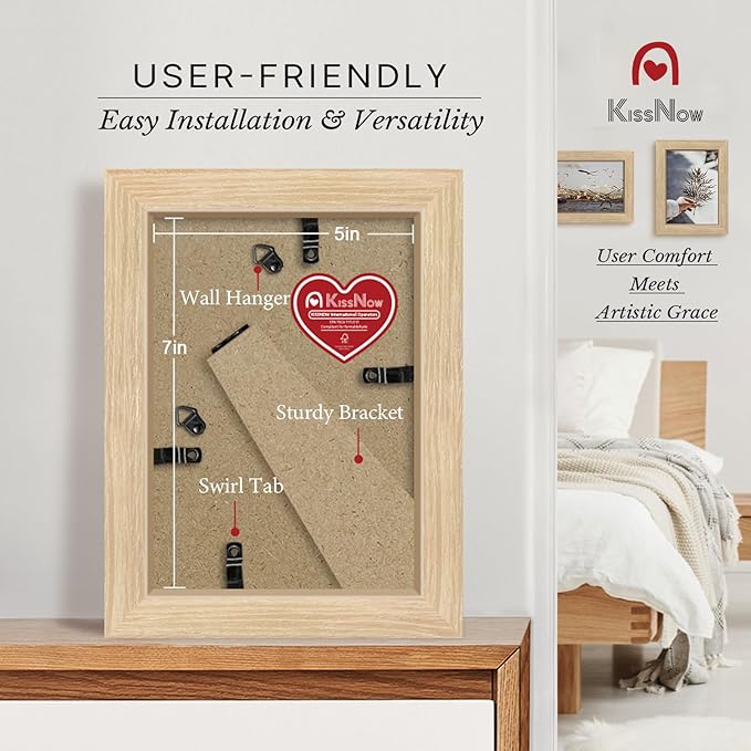 5x7 Picture Frame 4 Pack, Natural Oak Wood Gallery Photo Frame, Wall Hanging or Tabletop Display