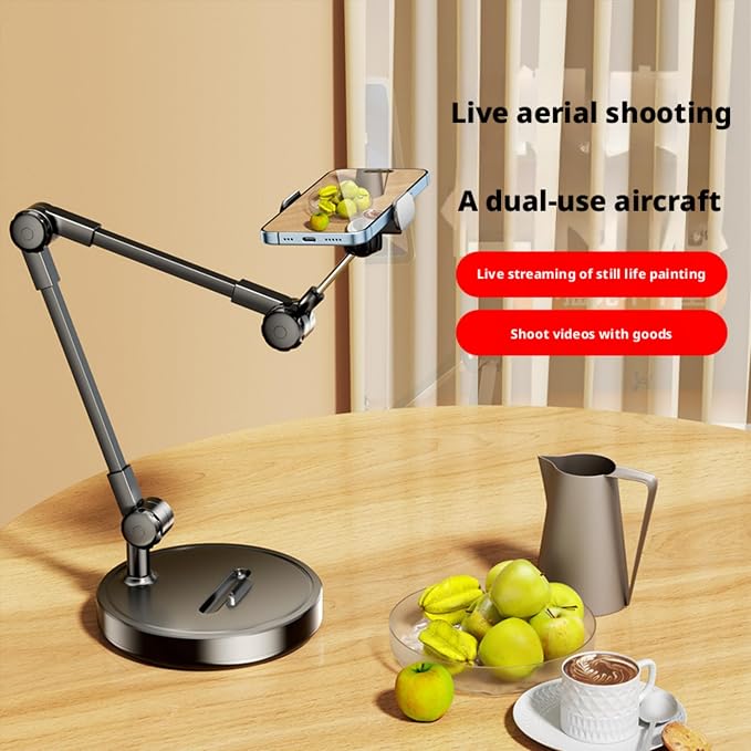 Dual Phone Stand for Desk 2-in-1 Holder with 762g Weighted Base 360° Adjustable Arm for Live Streaming &amp Learning