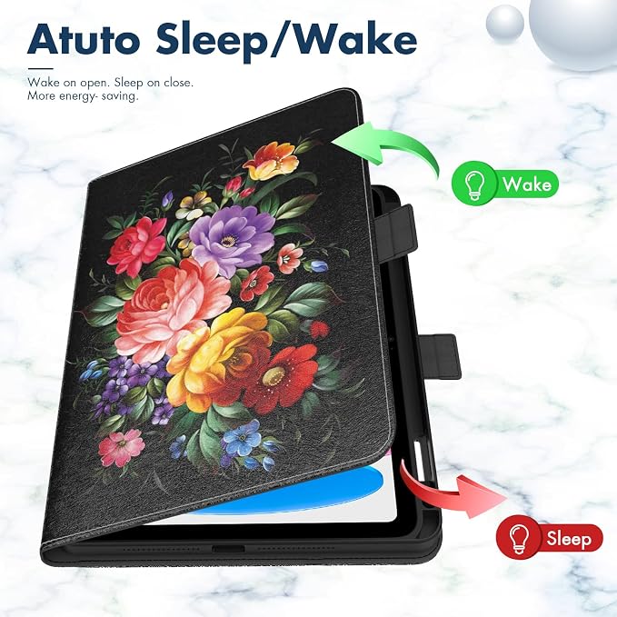 Dteck for iPad A16/10th Generation 10.9 Inch 2022 Case with Pencil HolderPremium PU Leather Folio Multiple Viewing Angles Stand Cover Auto Wake/Sleep Protective Tablet Cases for Women MenBookshelf