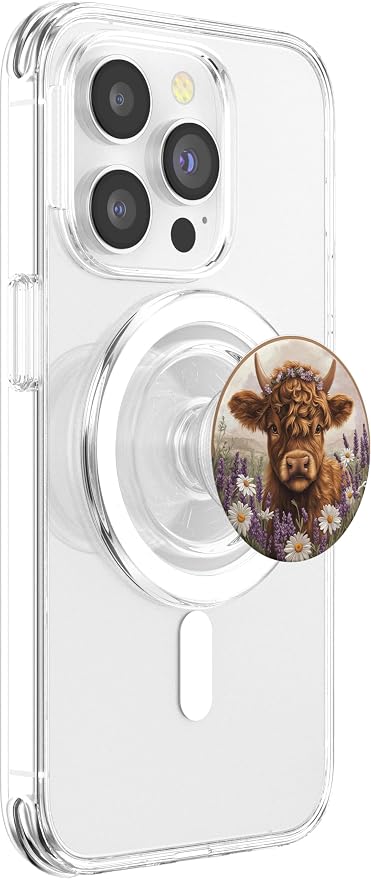Highland Cow Floral Scottish Cow Watercolor PopSockets PopGrip for MagSafe