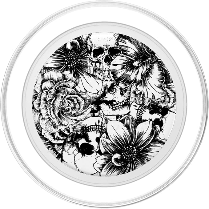 Black and White Floral Skulls PopSockets Adhesive PopGrip