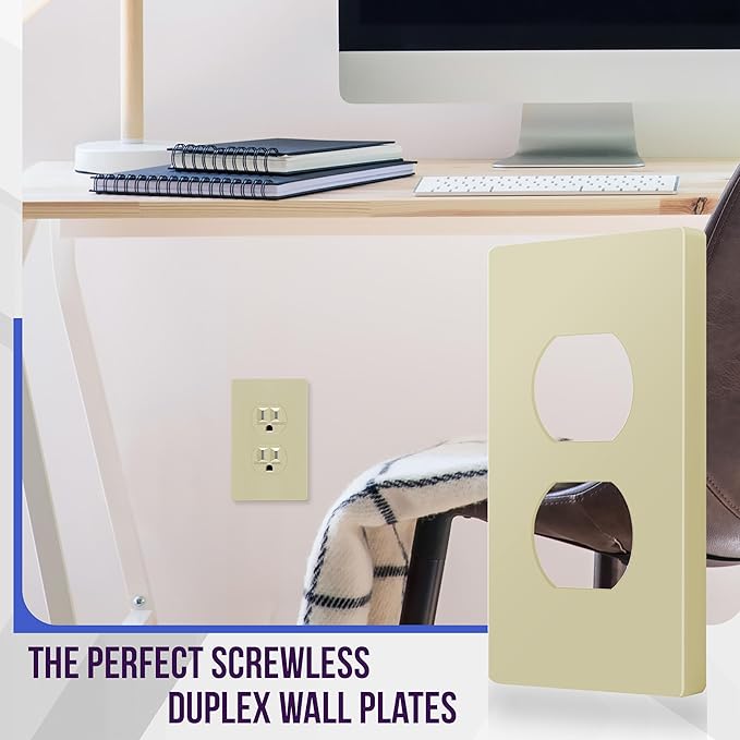 ENERLITES Screwless Duplex Wall Plate, Child Safe Receptacle Outlet Cover, Standard Size, 1-Gang 4.68" x 2.93", Unbreakable Polycarbonate Thermoplastic, UL Listed, SI8821-I, Glossy, Ivory