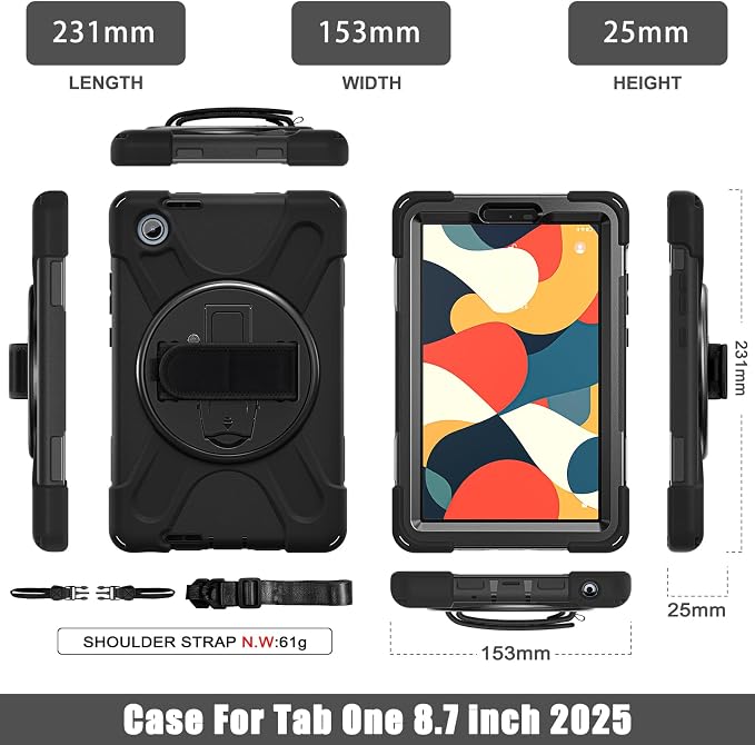 Case for Galaxy Tab S10 FE+ 13.1 2025 with Screen Protector+360 Rotating Hand Strap&ampStand+Shoulder Strap (Black)