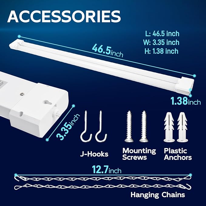 hykolity 4 Pack 4FT Linkable LED Shop Light for Garage, 6500lm, 4FT 60W Utility Light Fixture, 5000K Daylight LED Workbench Light with Plug, Hanging or Surface Mount, White - ETL