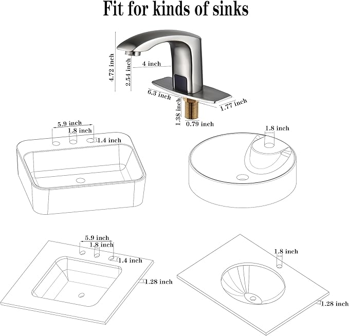 HALO Automatic Commercial Sensor Grifo Touchless Bathroom Faucet with Hole Cover Deck Plate Motion Activated Hands Free Vessel Sink Robinet Brushed Nickel