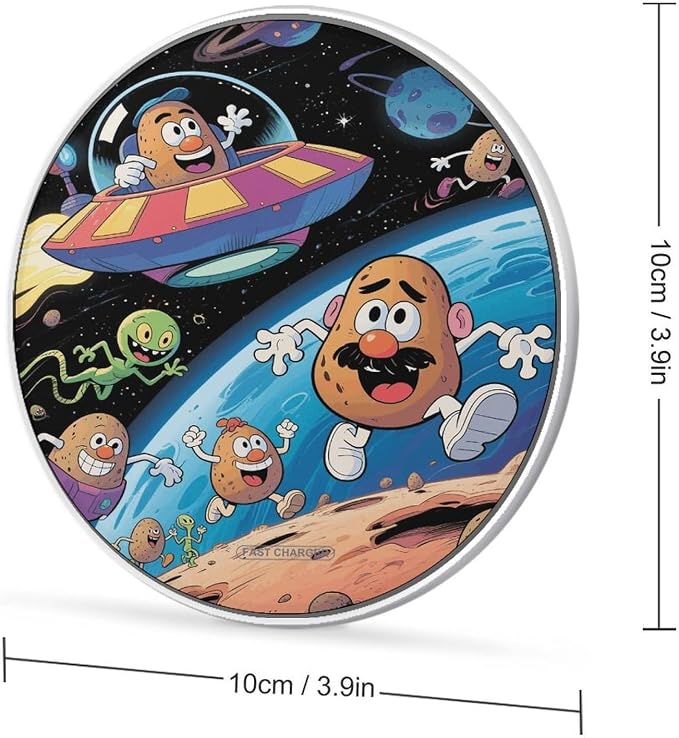 Funny Potato Wireless Charger with USB CableAluminum Alloy Frame 10W Max Compatible Fast Wireless Charging Pad- 3.2ft Cable Included for Travel Home Office Desk