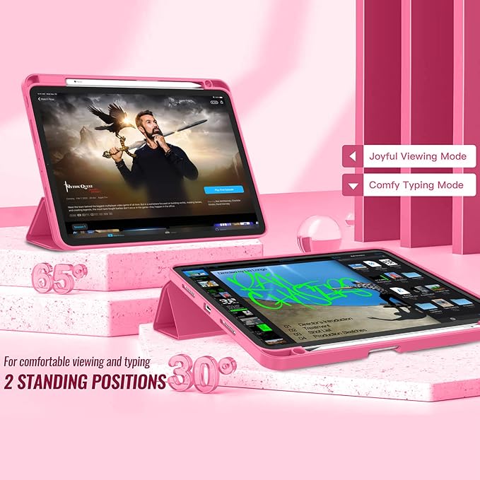 New iPad Pro 11 Inch Case 2022(4th Gen)/2021(3rd Gen)/2020(2nd Gen) with Pencil HolderSmart iPad Case [Support Touch ID and Auto Wake/Sleep] with Auto 2nd Gen Pencil Charging (Deep Pink)