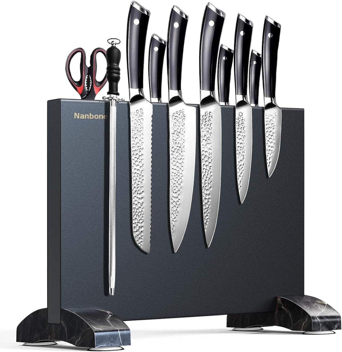 Nanbone Magnetic Knife Block Without Knives Large Double Side Magnetic Knife Holder Stand with Strong Magnet, Stainless Steel Knife Storage Organizer for Kitchen Counter Knife Rack Three Magnet Strip