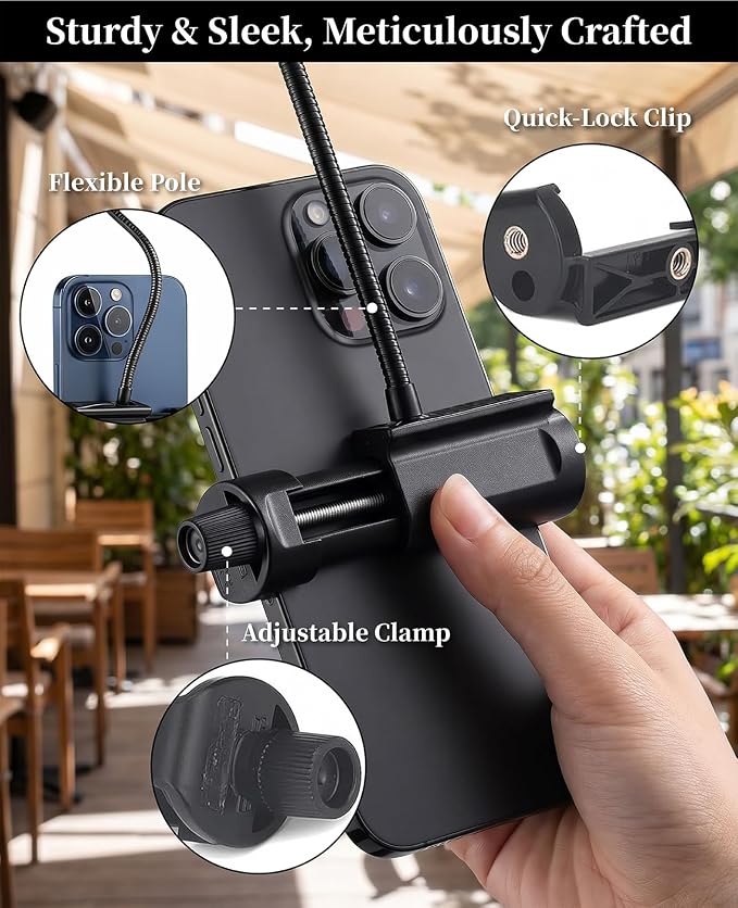 Strong Phone Sunshade Umbrella for iPhone/Android with Sturdy Clip - 360 Adjustable Mini Tanning Shade Cover - UPF 50+ UV Protection - Ultra-Lightweight &amp Compact - Black