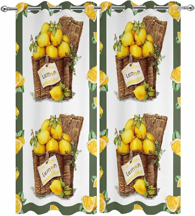 Lemon Outdoor Curtains for Patio Lemons in Baskets Summer Tropical Plants Green