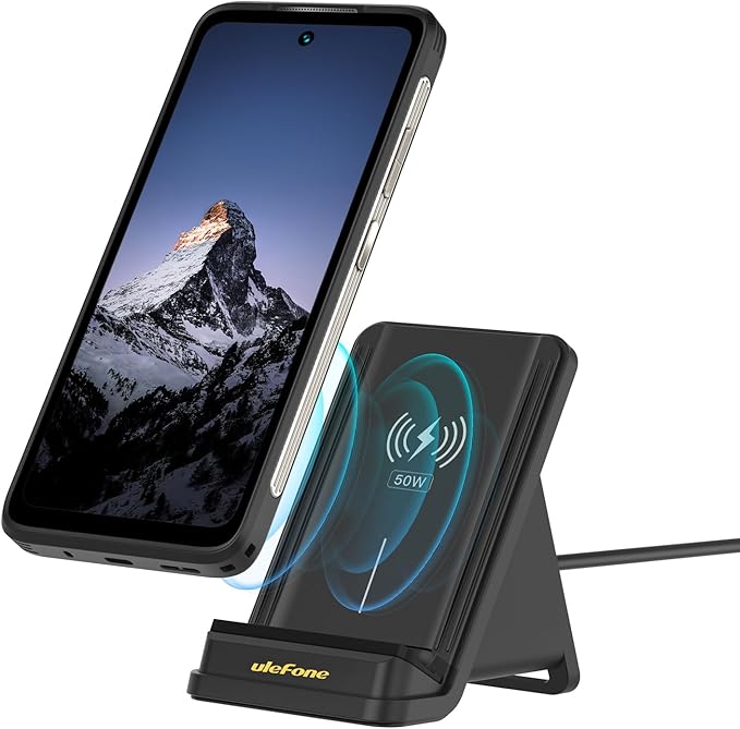 Ulefone WCS01 50W Wireless Charger 50W Max Fast Wireless Charging Stand Fast Charge Compatible with Ulefone Armor 23/25/27/28 Series(No AC Adapter)