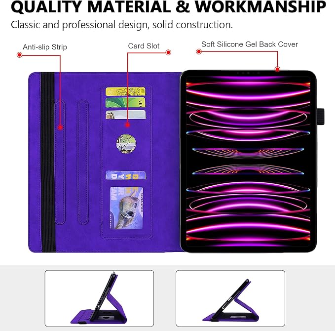 Folio Case for iPad Pro 11 2018-2022 iPad Air 11 2025/2024/Air 10.9 - Techcircle Stand Mandala Embossed PU Leather Soft TPU Cover with Elastic Strap Card Slots Pencil Holder - Pink