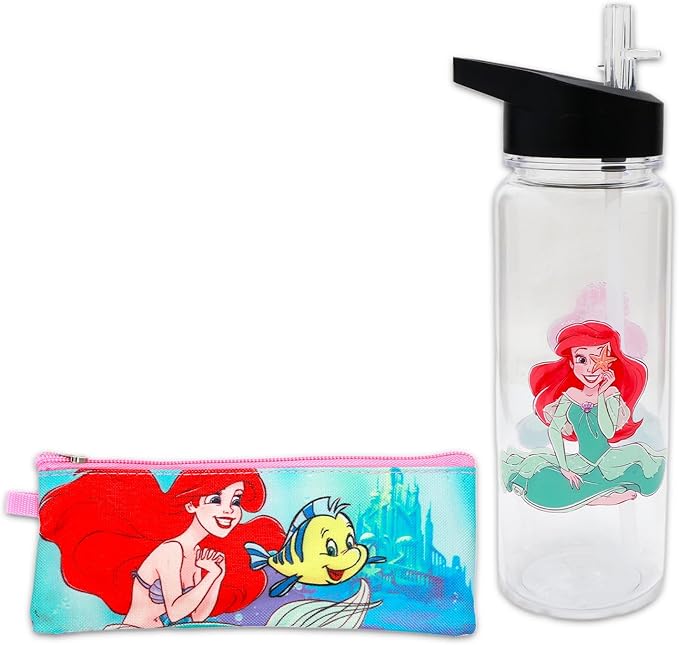 Disney The Little Mermaid Backpack and Lunch Box - Bundle with 16" Ariel Backpack, Lunch Bag, Pencil Holder, Water Bottle, Stickers, More | Little Mermaid School Bag for Girls Set