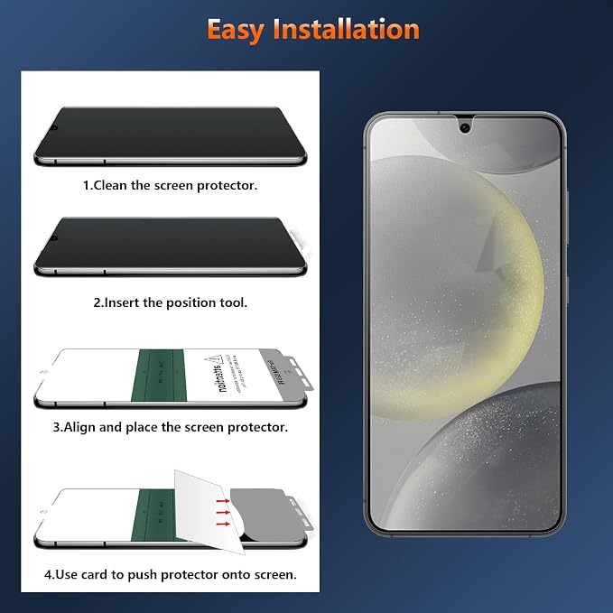 [2+2 Pack] 4 Way 360 ° Matte Privacy Screen Protector for Samsung Galaxy S24 with Camera Lens Protector Fingerprint Sensor Compatible Anti-Glare Full Adhesive Flexible Film (Not Glass)