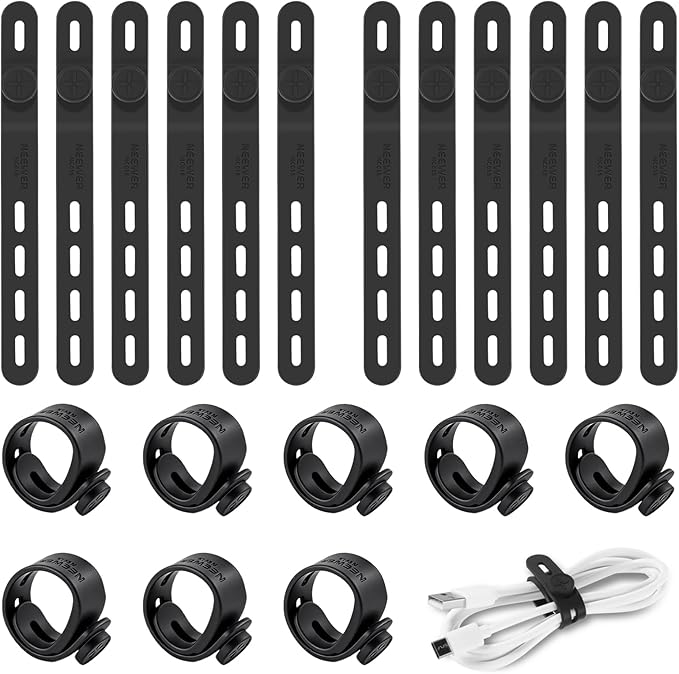 NEEWER 20PCS Silicone Cable Ties, Adjustable Reusable Office Desk Wire Organizer Data Cord Keeper Management Strap Accessories with Buckles for Power Audio Charging Electrical Cords, NC015